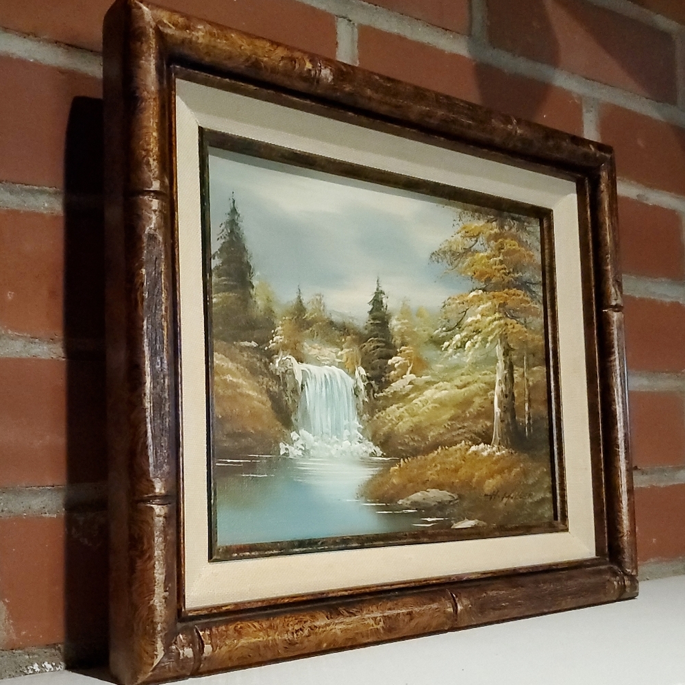 Oil Painting Landscape Trees Waterfall Signed H. Miller Season Fall Autumn VTG - Picture 9 of 16